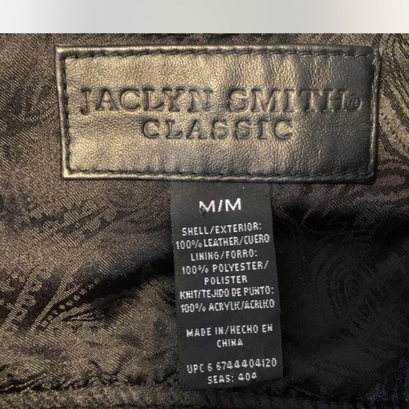 Jaclyn Smith Black Leather front Jacket with Knit Sleeves back circle neck M - Picture 2 of 5